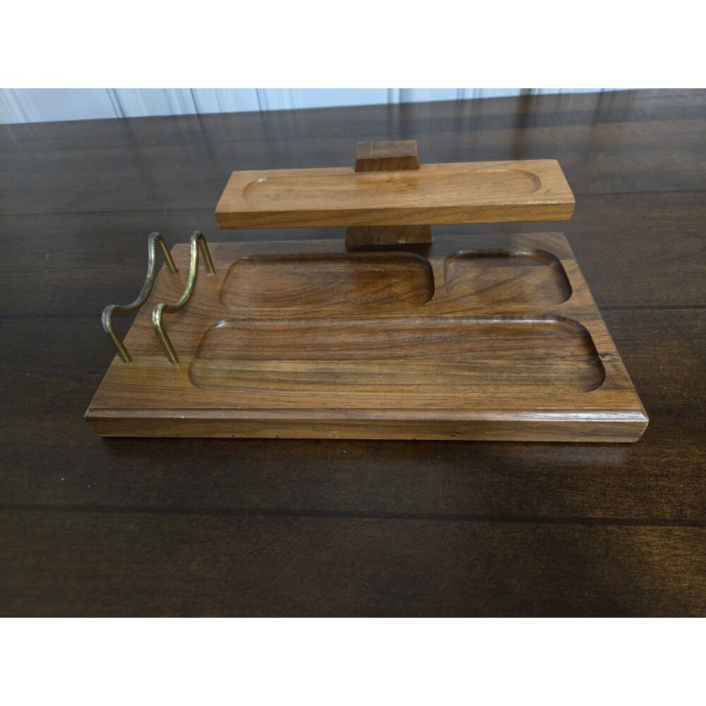 Vintage American Walnut 2 Tier Men's Valet Tray / Organizer